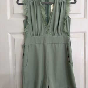 Elegant Green Lace Trim Romper